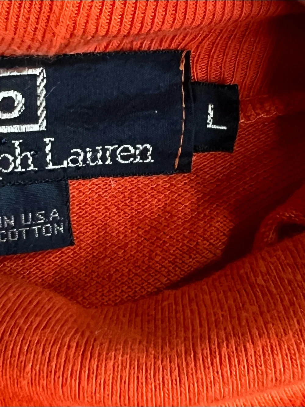 Vintage Polo Ralph Lauren Orange Turtleneck Sweater Made in USA LARGE